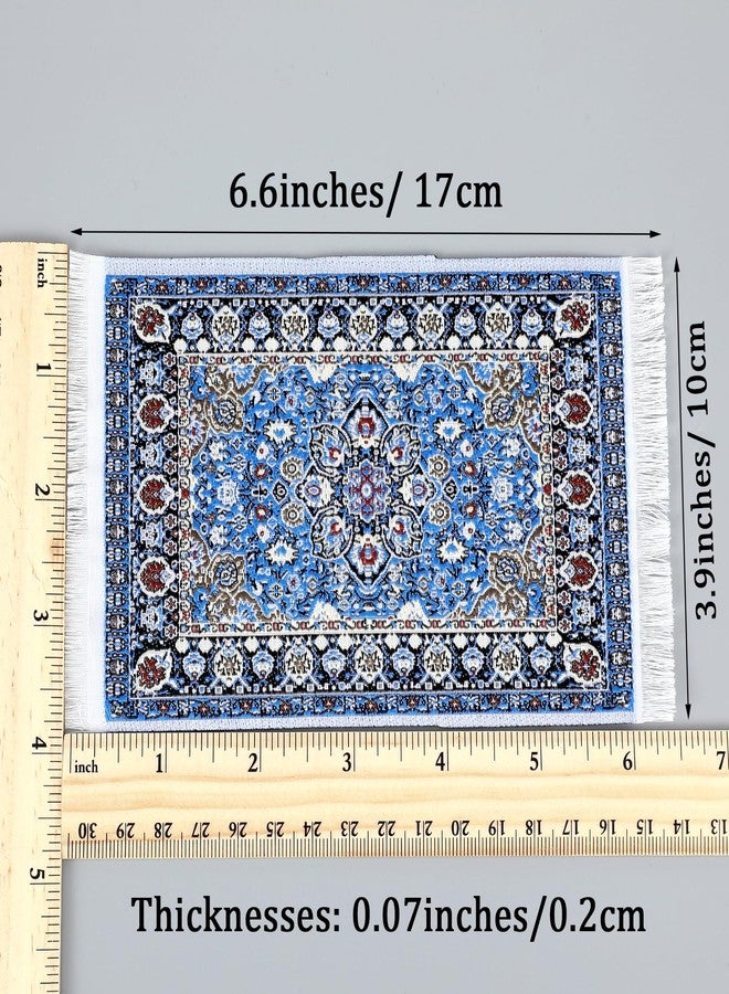 Kifmurase Dollhouse Rug 2Pcs Miniature Accessories, 1:12 Vintage Woven Dollhouse Rugs, Mini Floral Print Carpet for Miniature Furniture Floor Decoration Accessory (Blue, Yellow) - Image 2